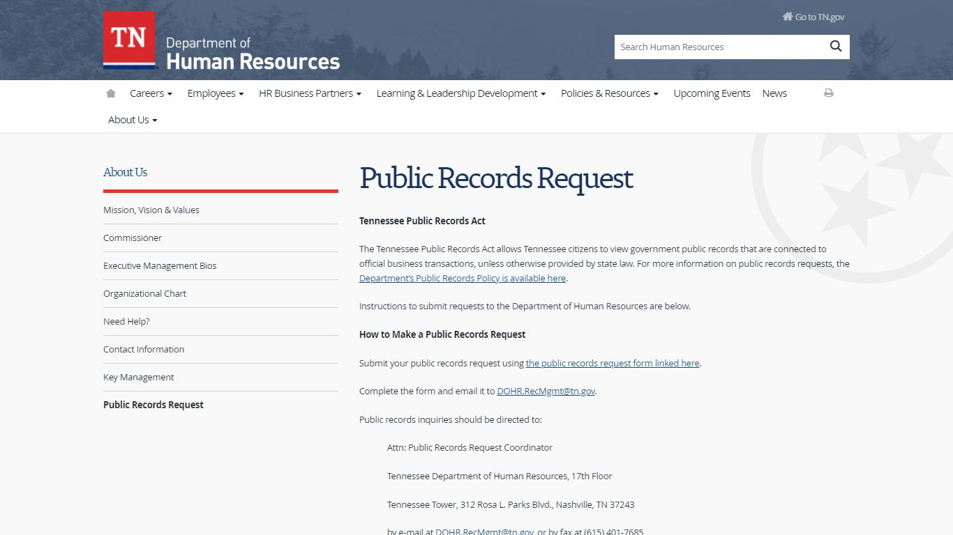 Public Records Request - Tennessee